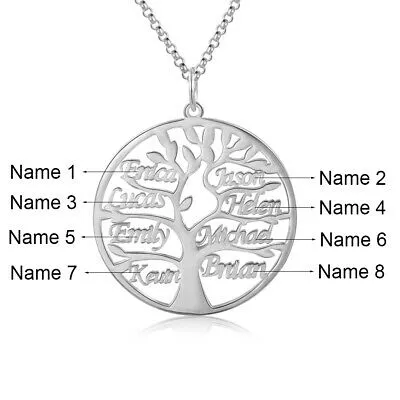 Custom Sterling Silver English / Arabic Family Tree Necklace