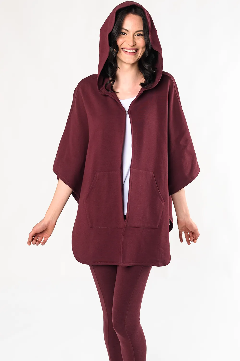 Dakota Hooded Bamboo Poncho - Wine