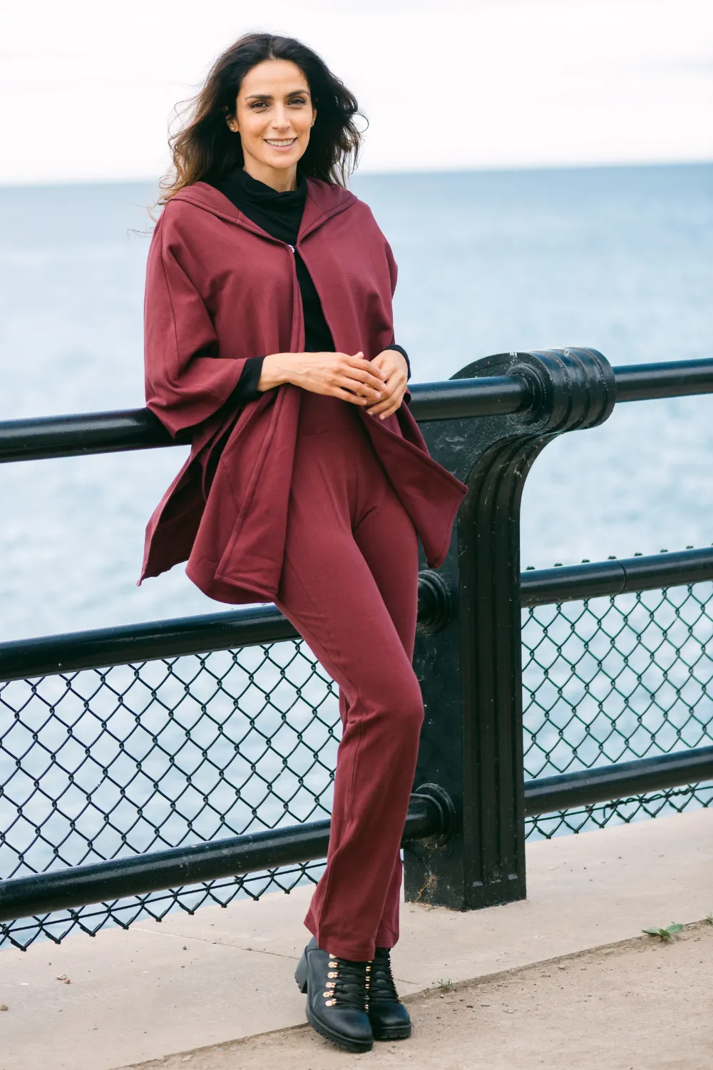 Dakota Hooded Bamboo Poncho - Wine