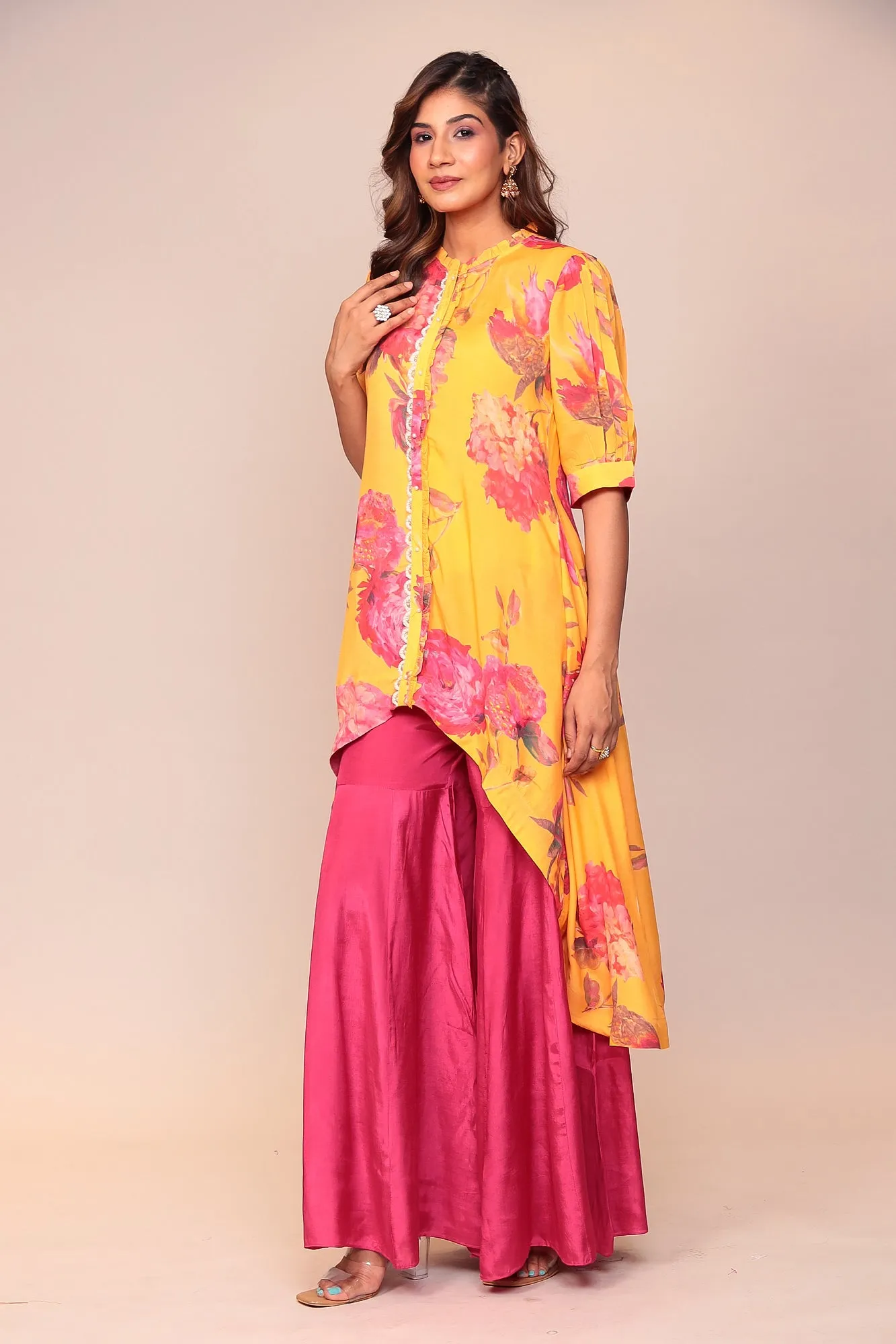 Digital Print Georgette Kurta with Pearl, Sequins work.