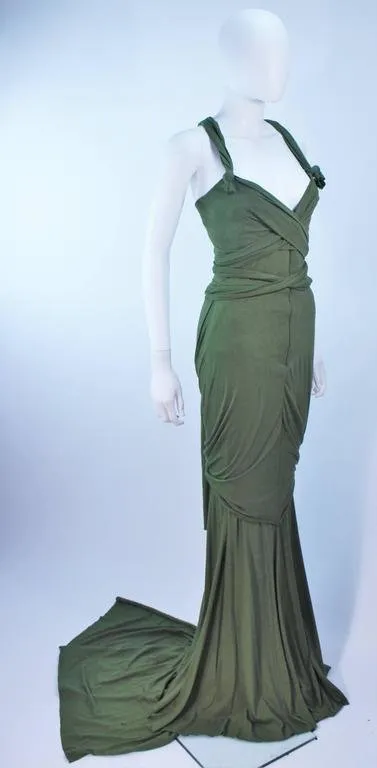 ELIZABETH MASON COUTURE Green Jersey Eco Chic Draped Gown