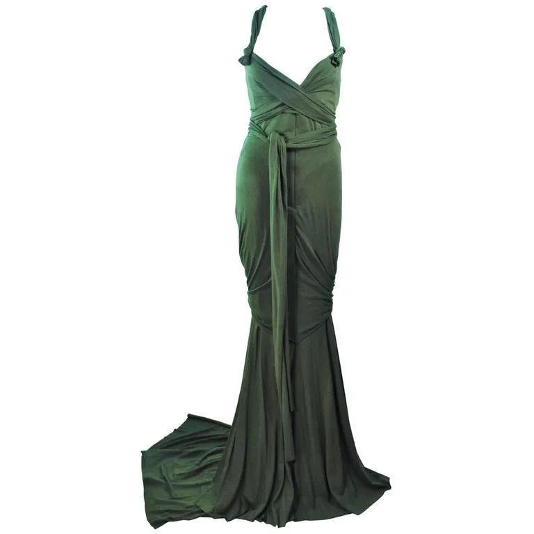 ELIZABETH MASON COUTURE Green Jersey Eco Chic Draped Gown