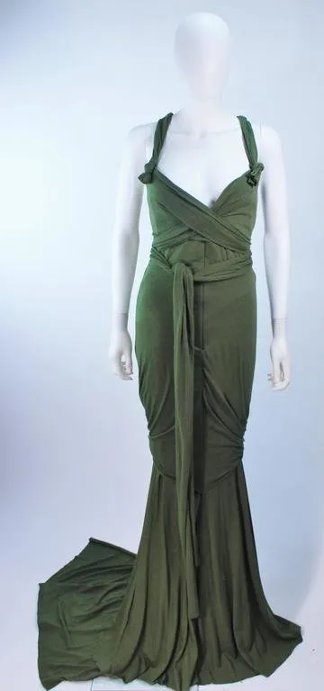 ELIZABETH MASON COUTURE Green Jersey Eco Chic Draped Gown