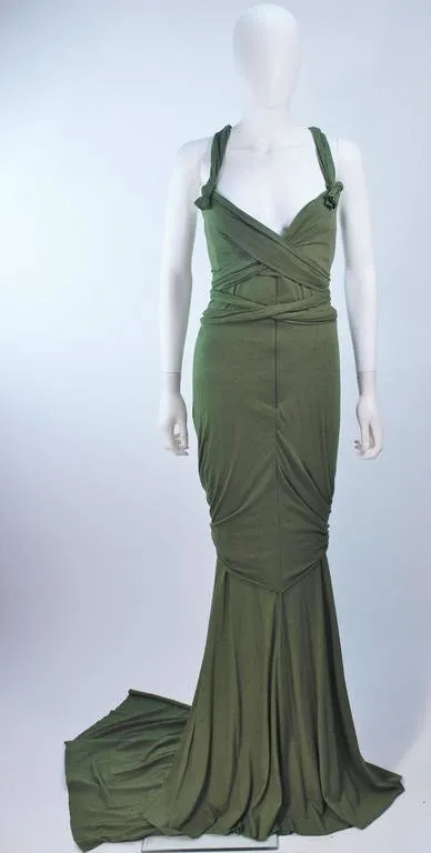 ELIZABETH MASON COUTURE Green Jersey Eco Chic Draped Gown