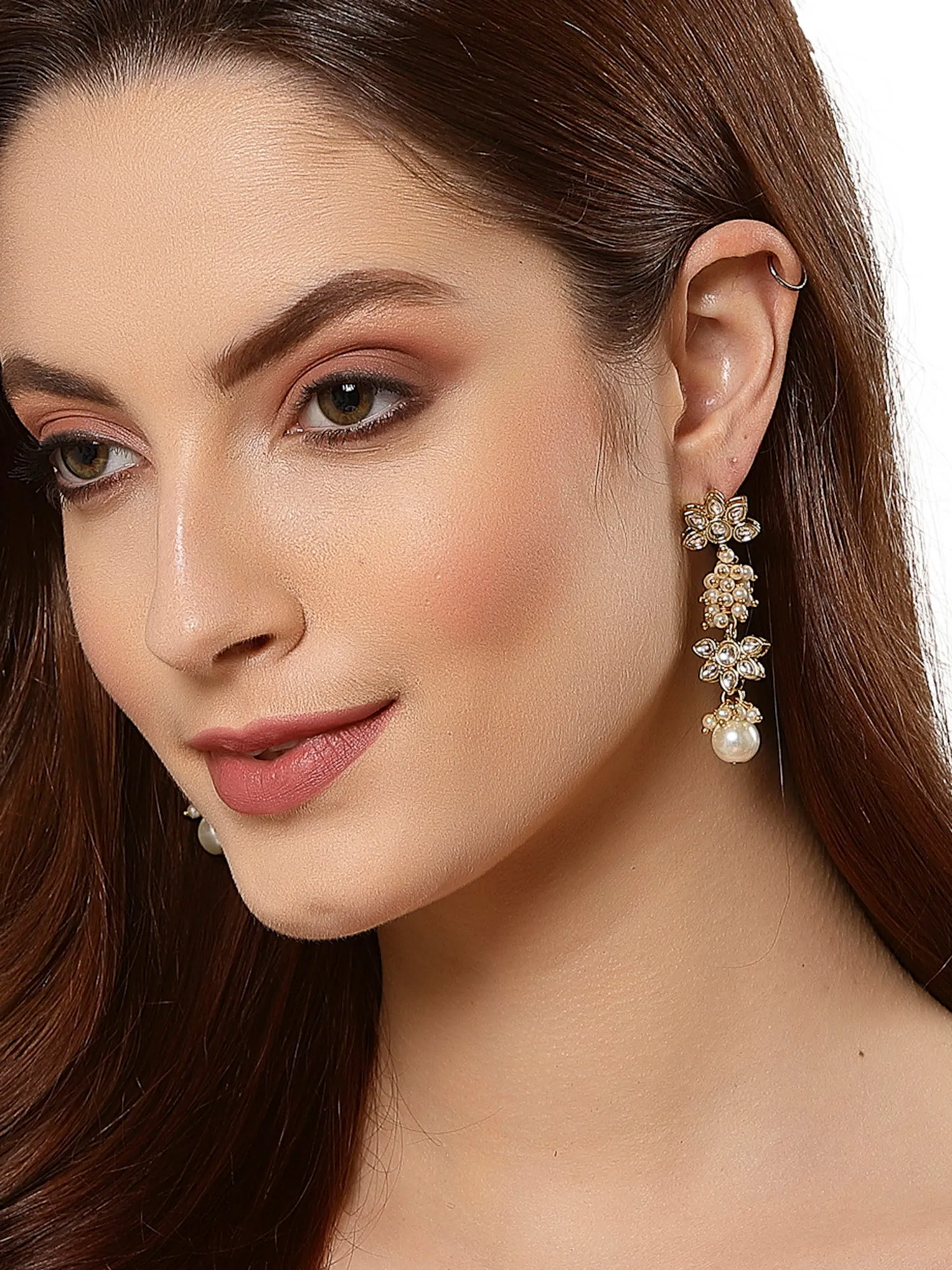 Embellished Kundan Floral Shaped Drop Earrings