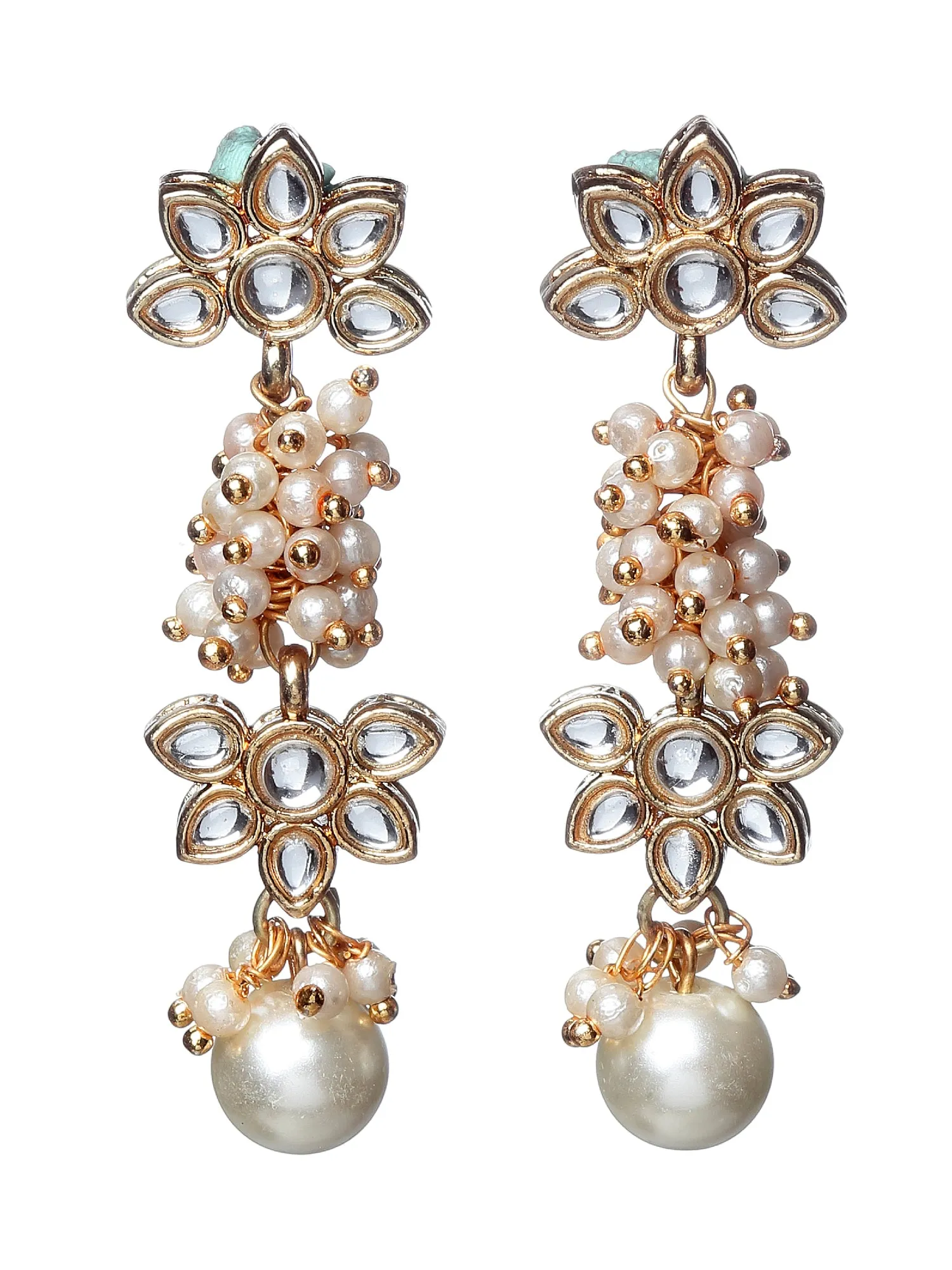 Embellished Kundan Floral Shaped Drop Earrings