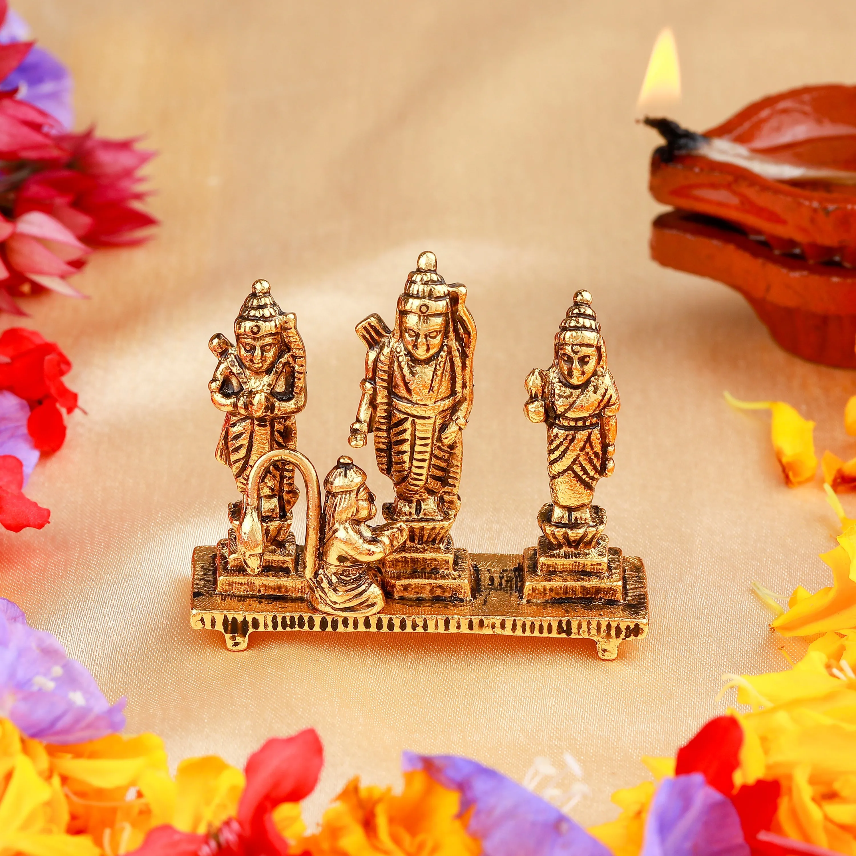 Estele Gold Plated Antique Spiritual Ram Darbar|God Ram,Laxman,Sita & Hanuman Idol for Pooja/Car Decor.