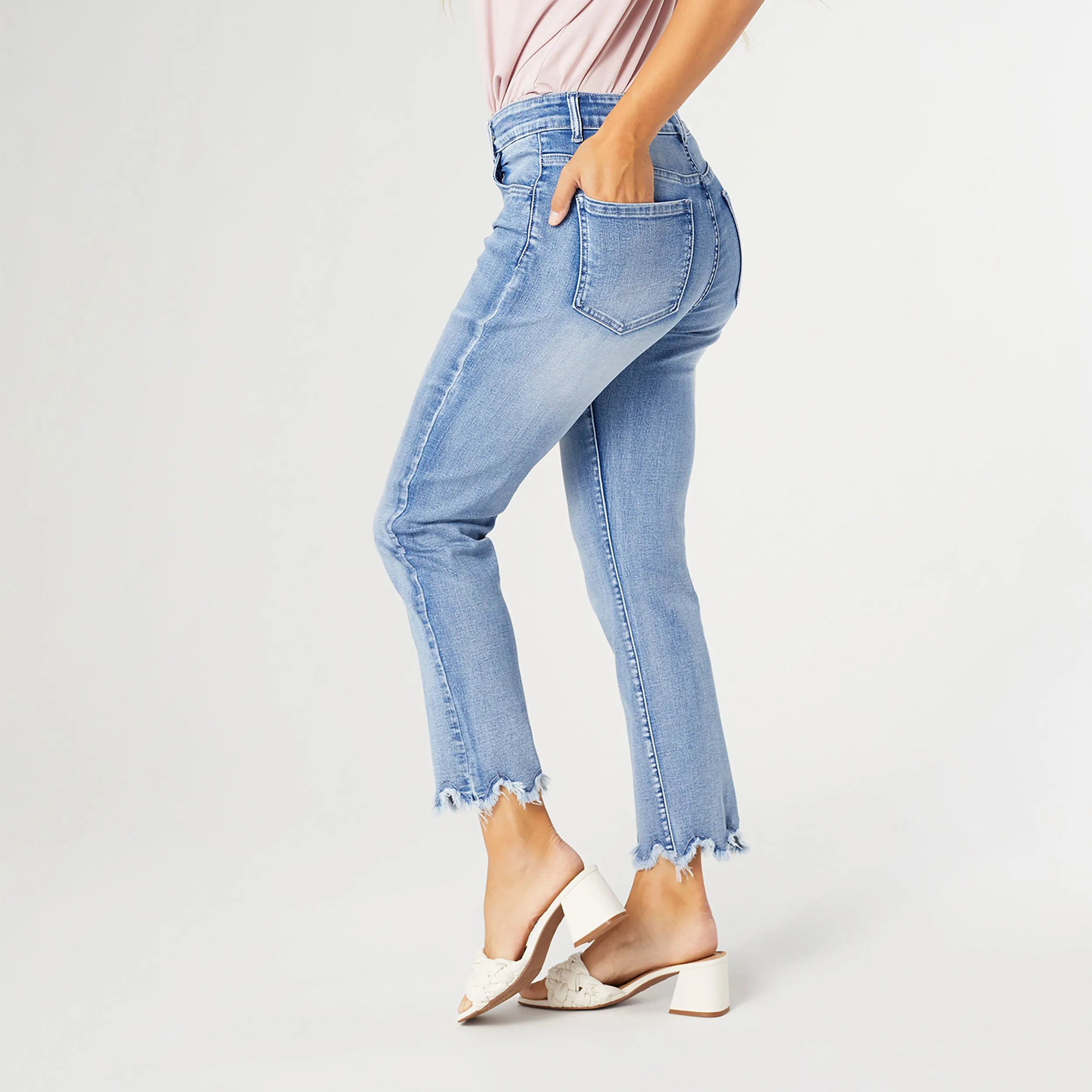 EverStretch Capri with Scalloped Trim - Medium Denim