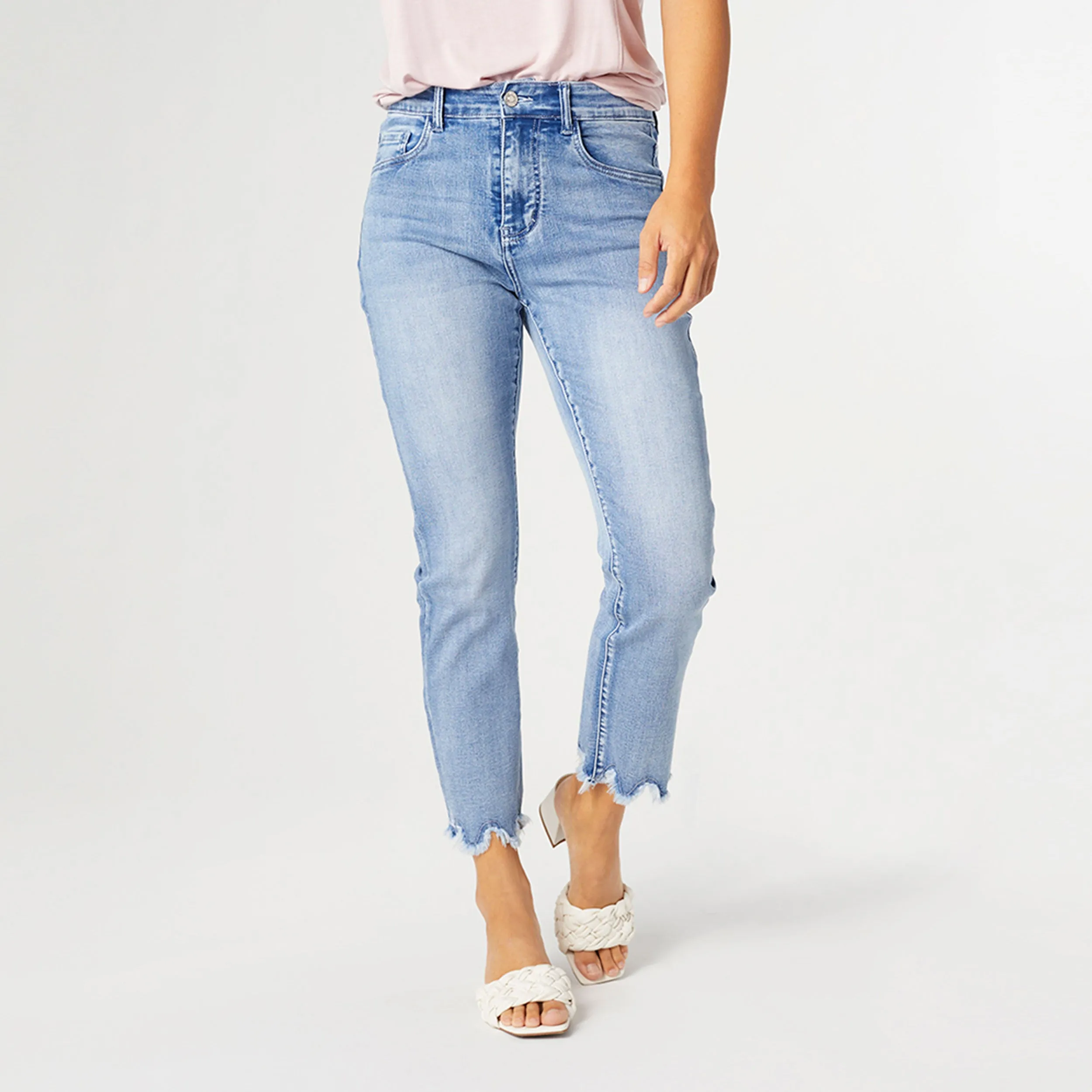 EverStretch Capri with Scalloped Trim - Medium Denim