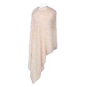 Feathered Kashmiri Natural Pashmina Shawl with Blue Trim