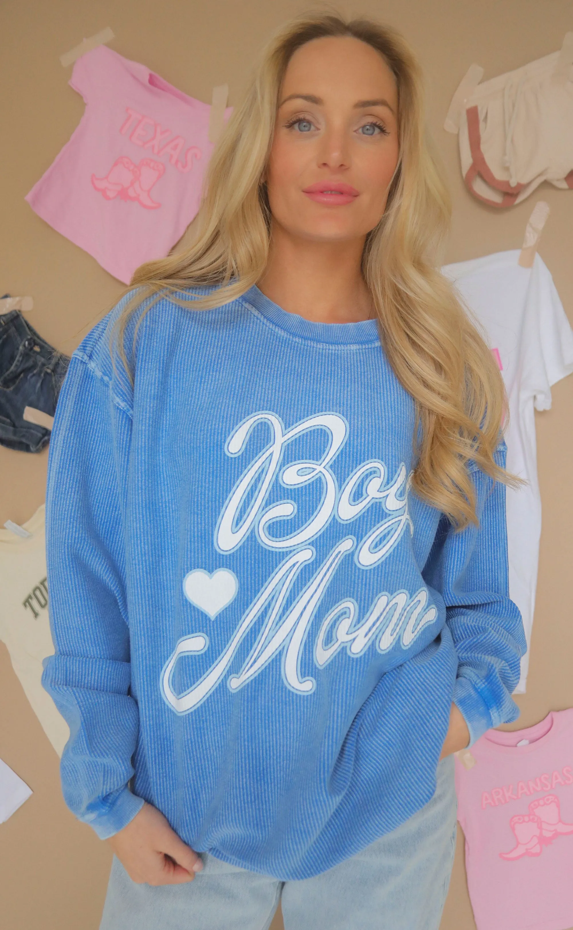 friday   saturday: boy mom corded sweatshirt