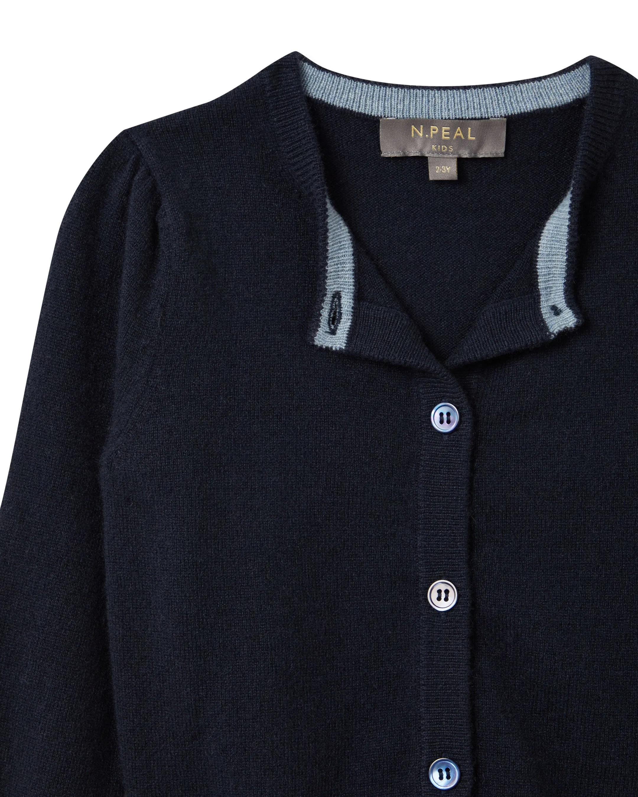 Girls Round Neck Cashmere Cardigan Navy Blue