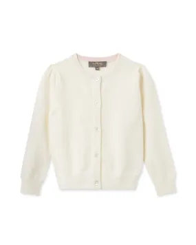 Girls Round Neck Cashmere Cardigan New Ivory White