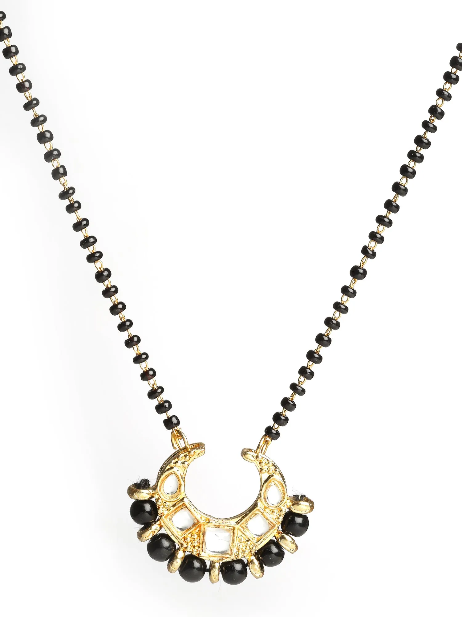 Gold Plated Black Beads Studded Kundan Mangalsutra