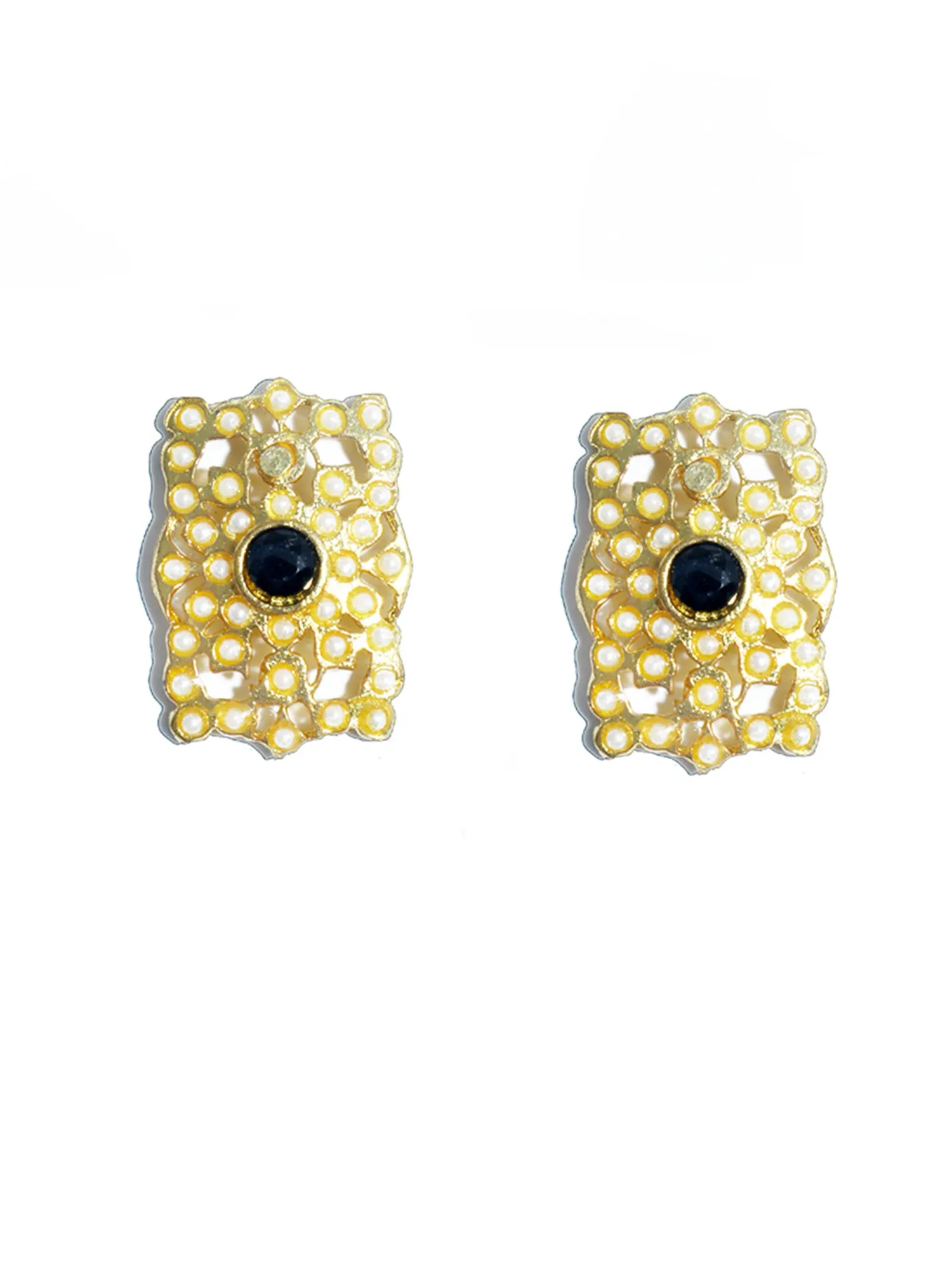 Gold Plated Black Kundan Stud Earrings for Women