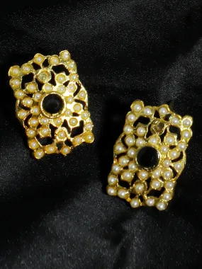 Gold Plated Black Kundan Stud Earrings for Women