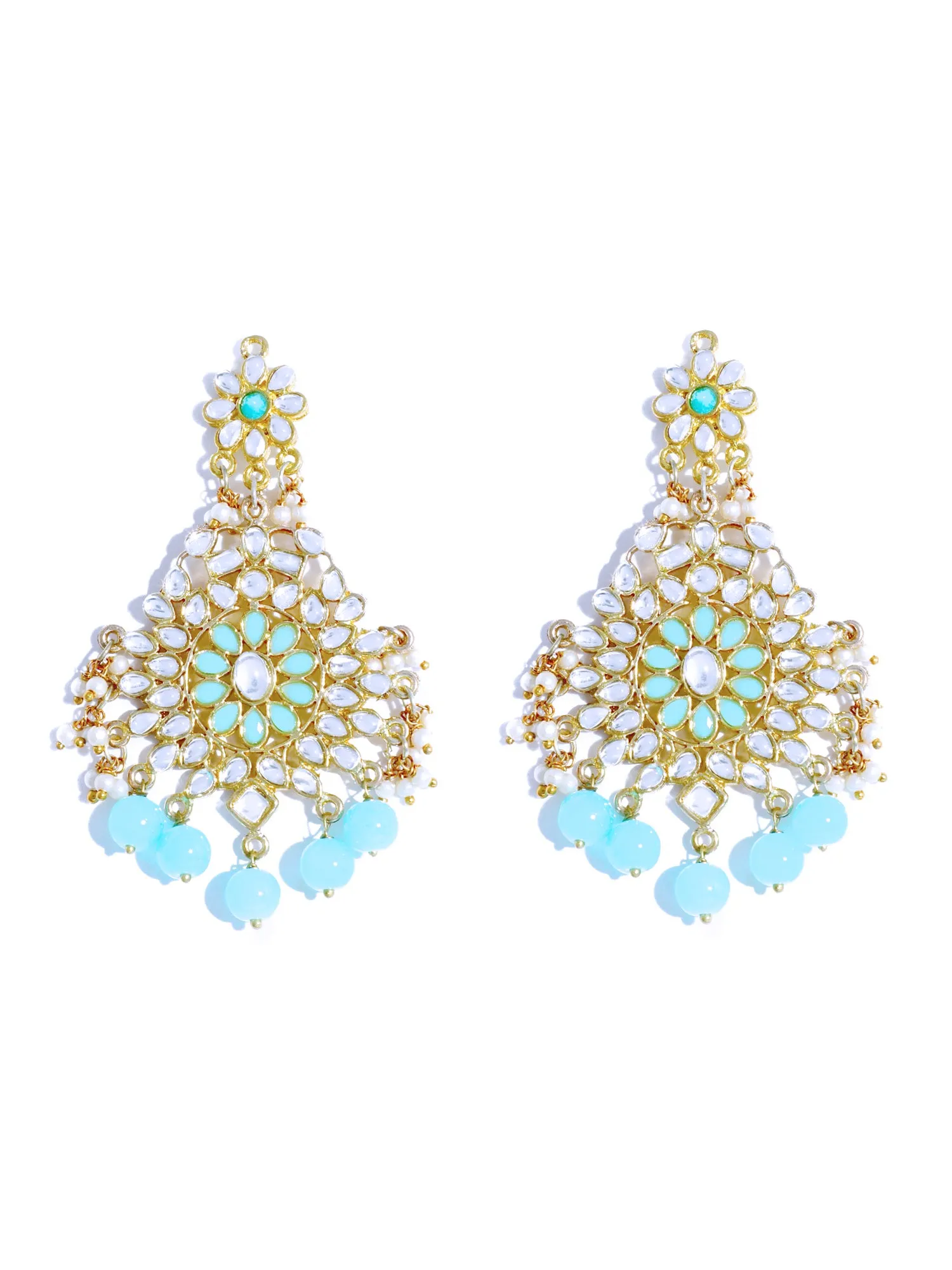 Gold Plated Blue Beads Kundan Dangler Earrings for Women