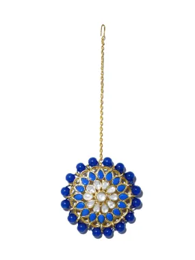 Gold Plated Blue Beads Kundan Maangtikka