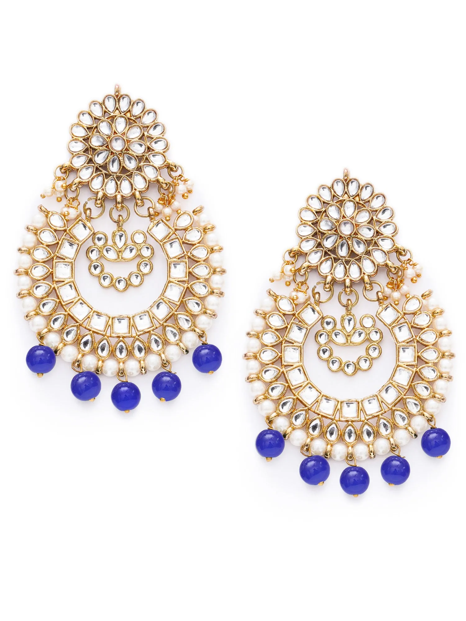 Gold Plated Blue Drop Kundan Chandbali Earrings