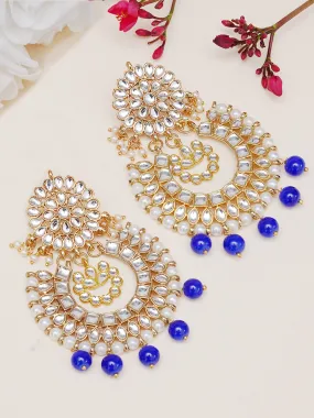 Gold Plated Blue Drop Kundan Chandbali Earrings