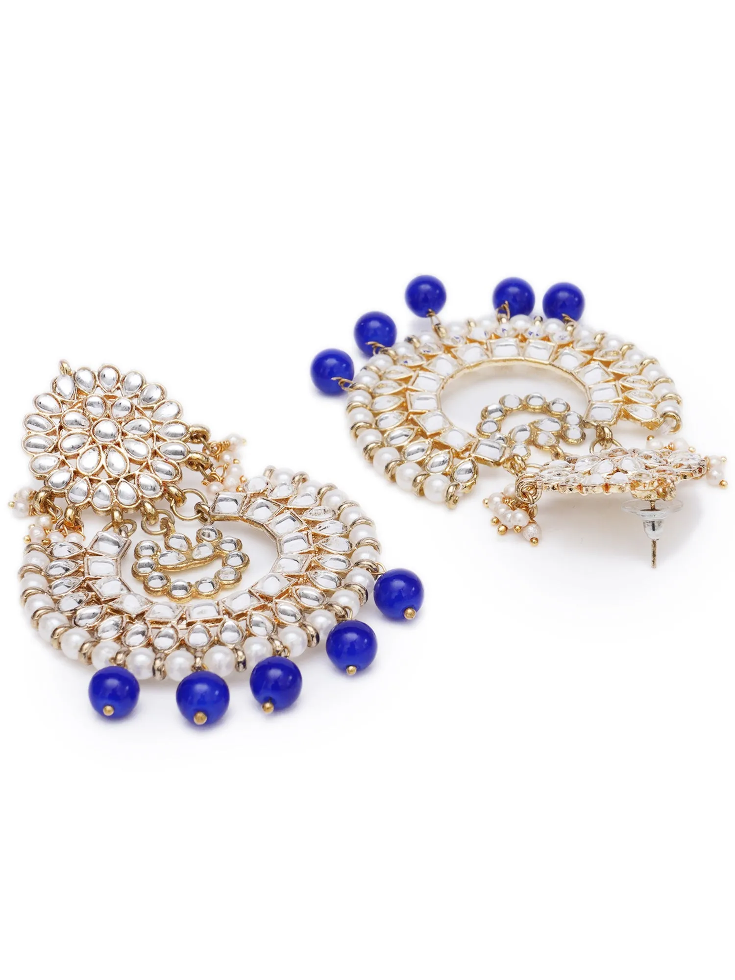 Gold Plated Blue Drop Kundan Chandbali Earrings