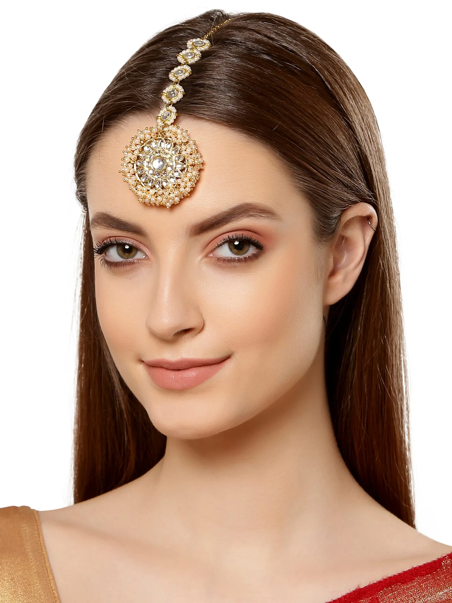 Gold Plated Floral Shaped Kundan Maangtikka