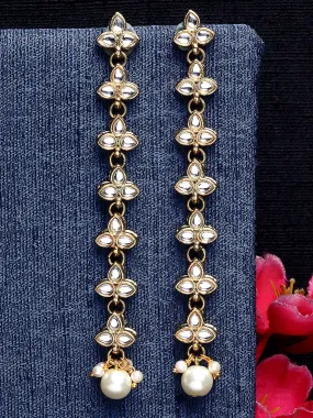 Gold Plated Floral Shaped Kundan Studded Drop Earrings