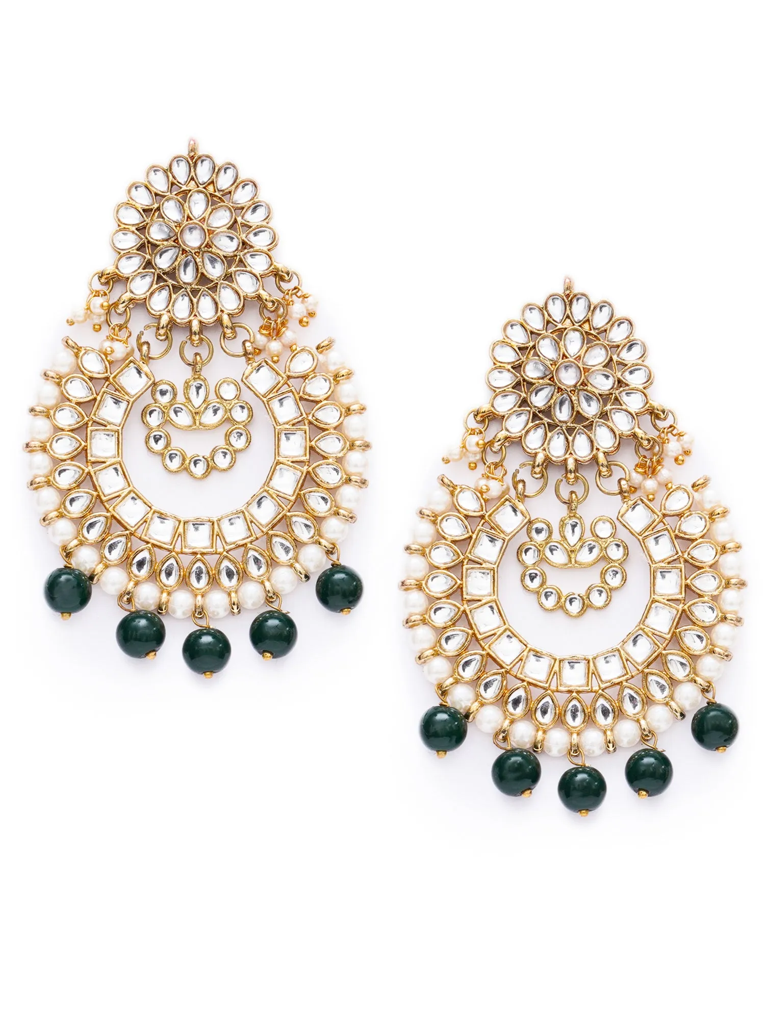 Gold Plated Green Drop Kundan Chandbali Earrings