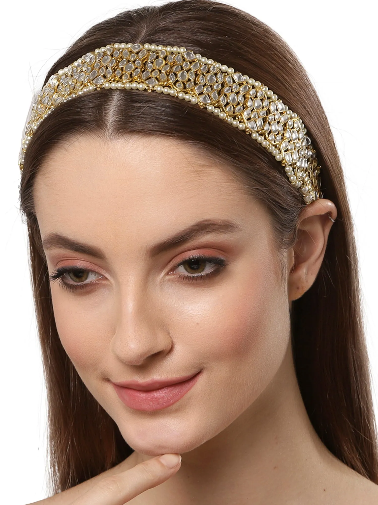 Gold Plated Handcrafted Embellished Kundan Hairband