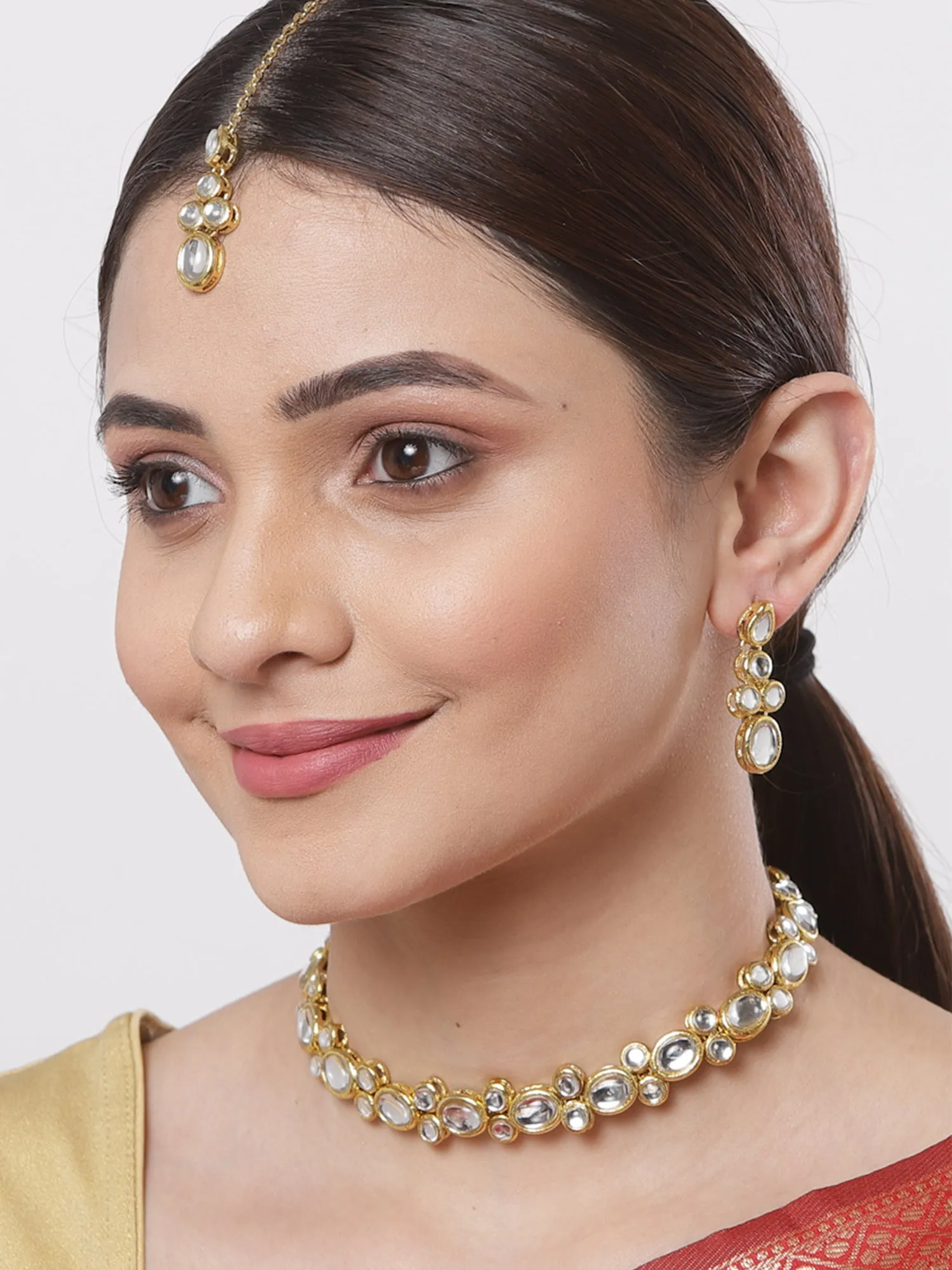 Gold-Plated Handcrafted Kundan Choker Necklace Set