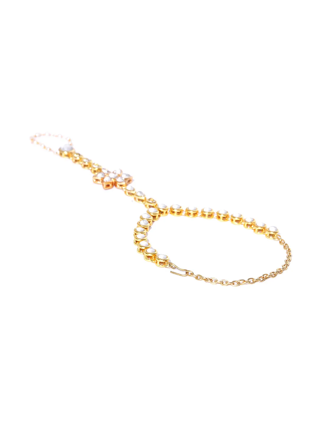 Gold-Plated Kundan Pearl Chain Hathphool