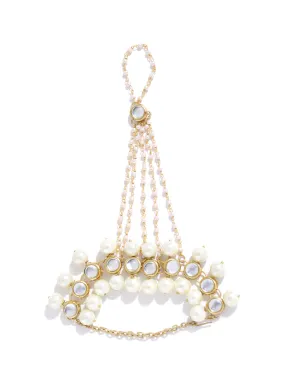 Gold-Plated Kundan Pearl Chain Hathphool