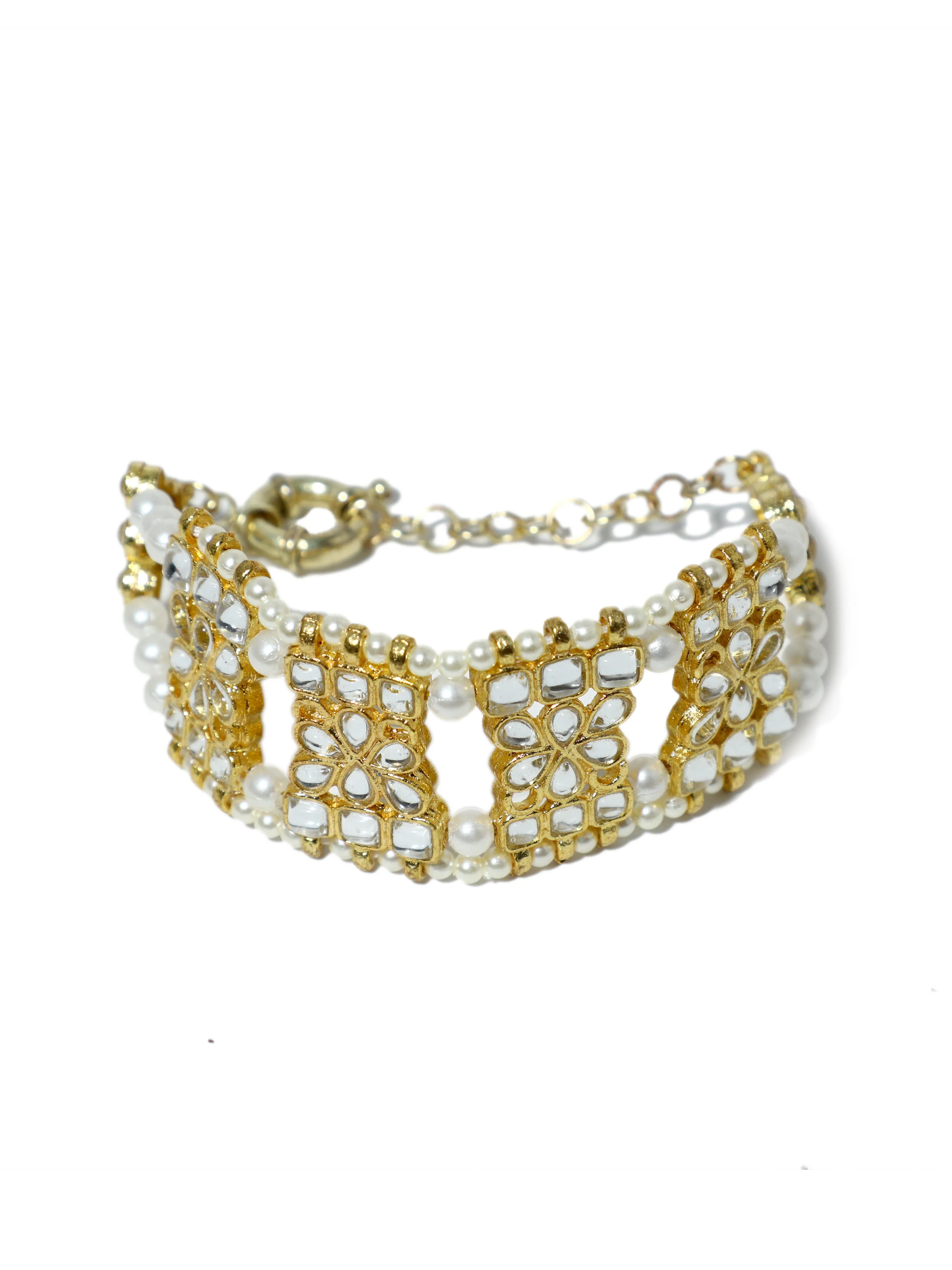 Gold Plated Kundan Studded Handcrafted Bracelet