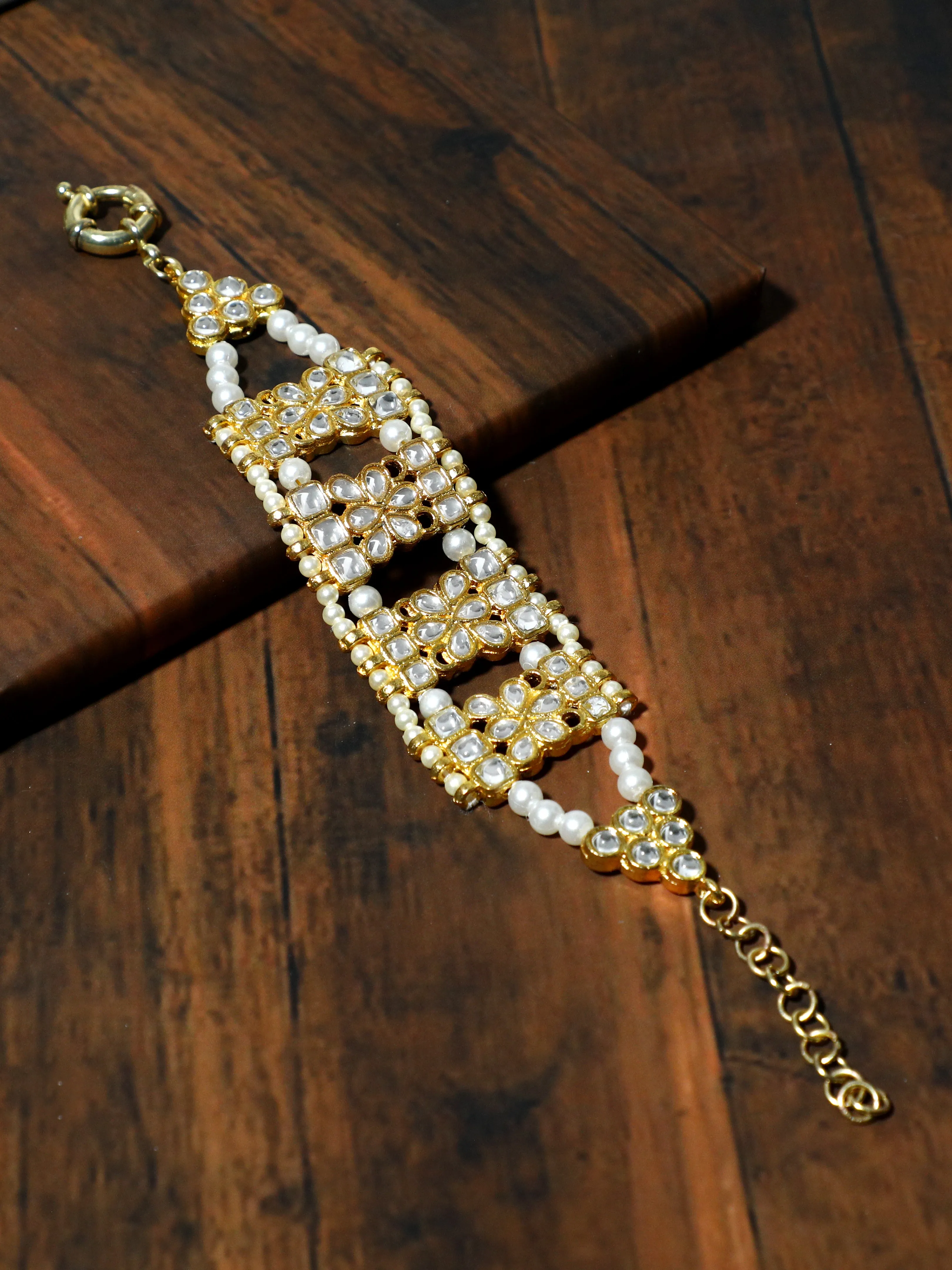 Gold Plated Kundan Studded Handcrafted Bracelet