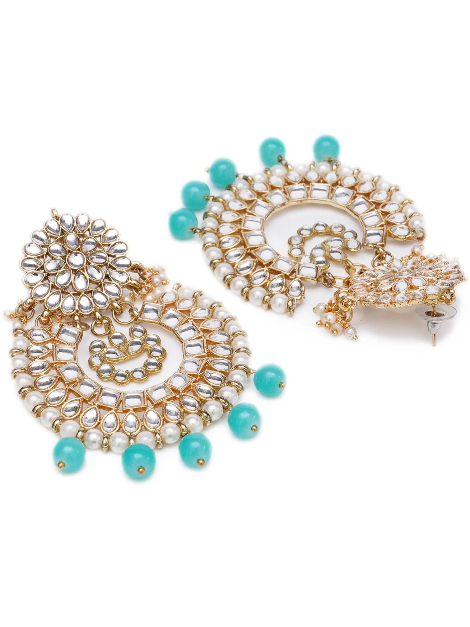 Gold Plated Light Blue Drop Kundan Chandbali Earrings