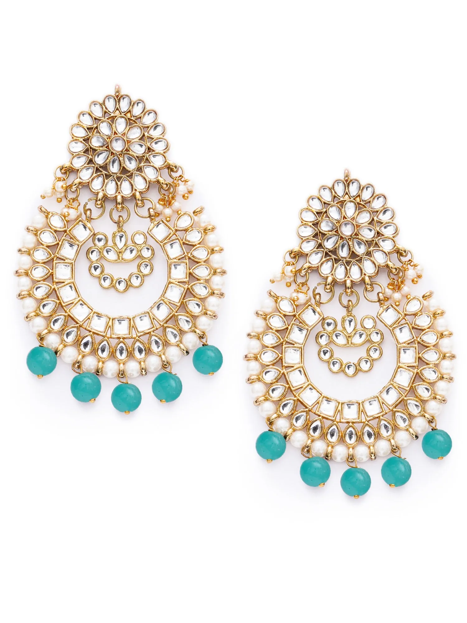 Gold Plated Light Blue Drop Kundan Chandbali Earrings