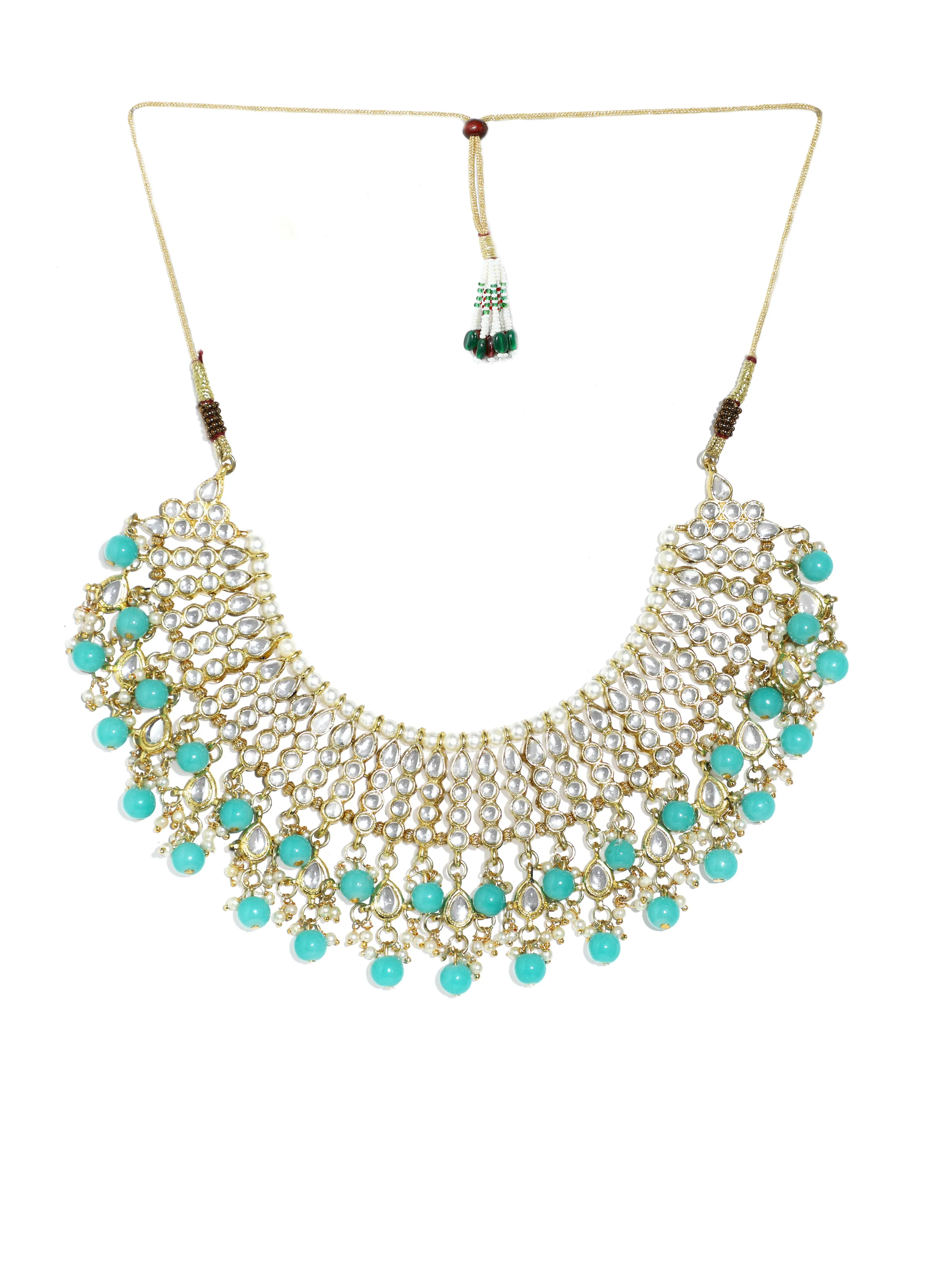 Gold Plated Light Blue Kundan Choker Necklace Set