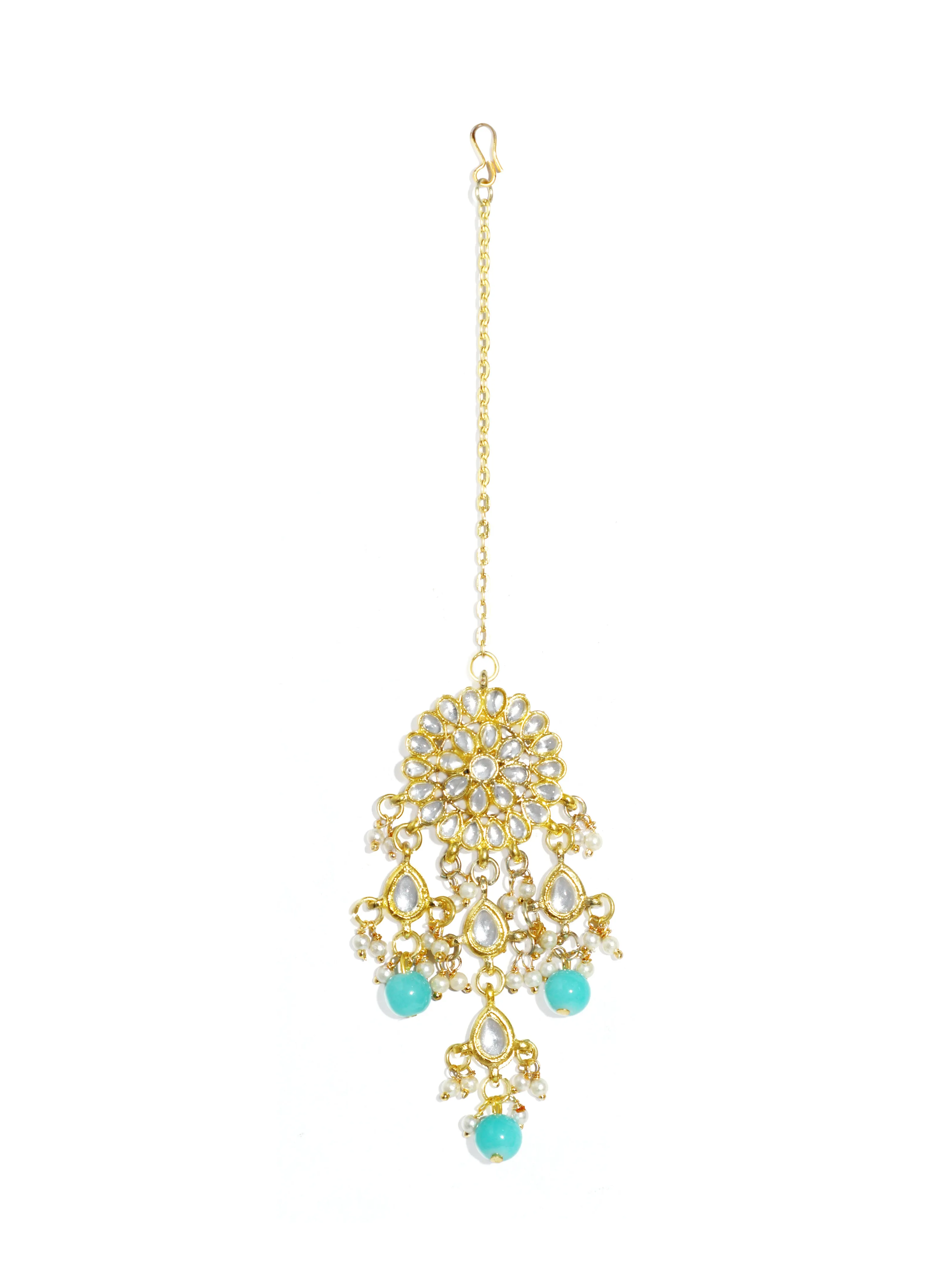 Gold Plated Light Blue Kundan Choker Necklace Set