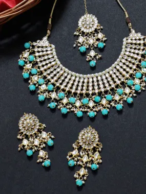 Gold Plated Light Blue Kundan Choker Necklace Set