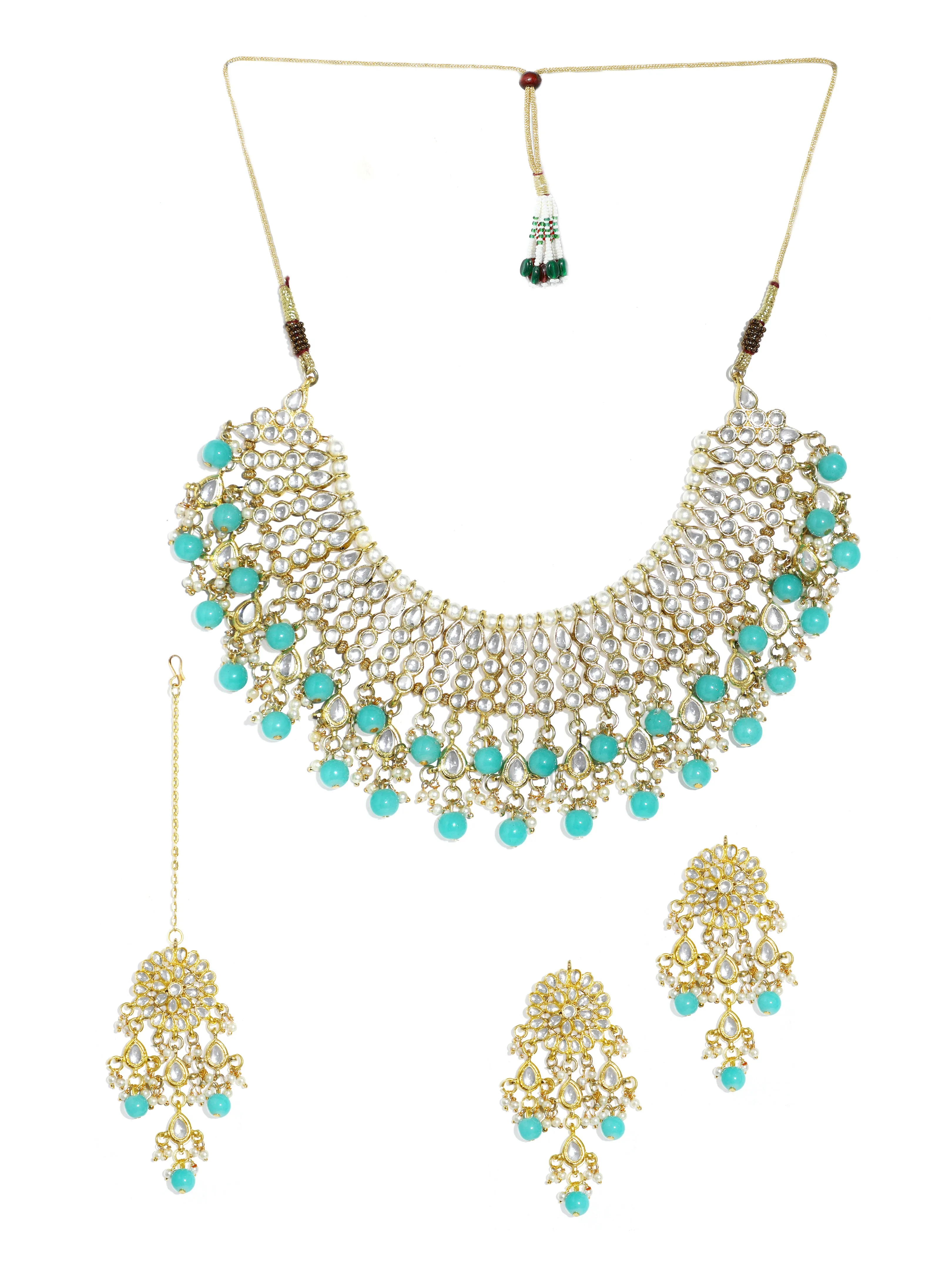 Gold Plated Light Blue Kundan Choker Necklace Set