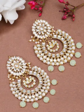 Gold Plated Light Green Drop Kundan Chandbali Earrings