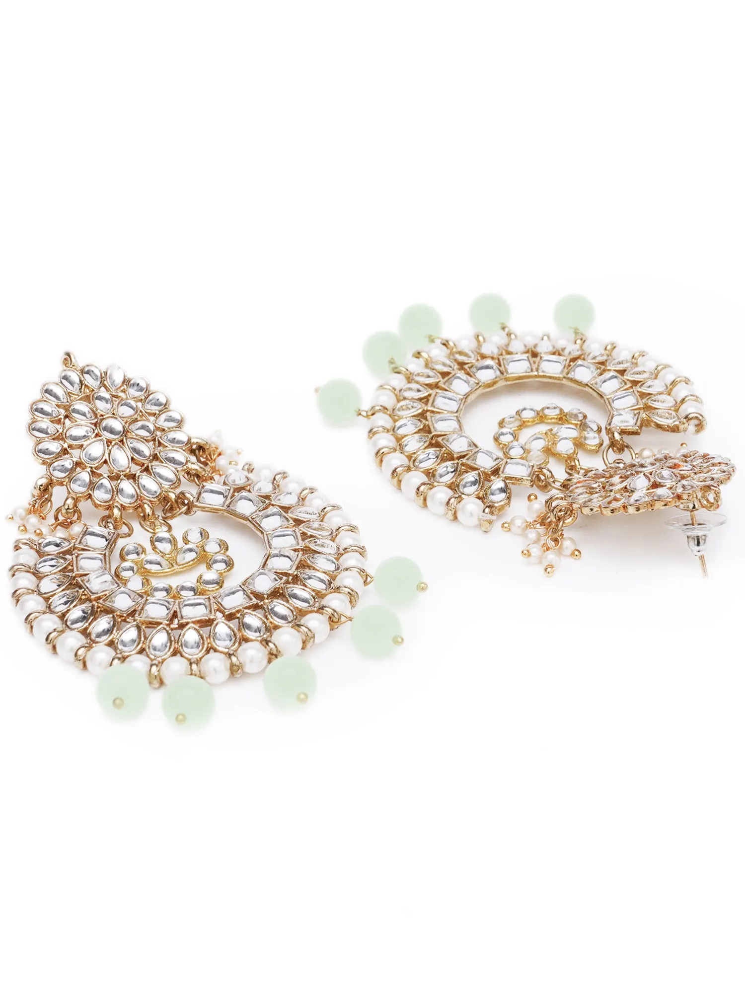 Gold Plated Light Green Drop Kundan Chandbali Earrings