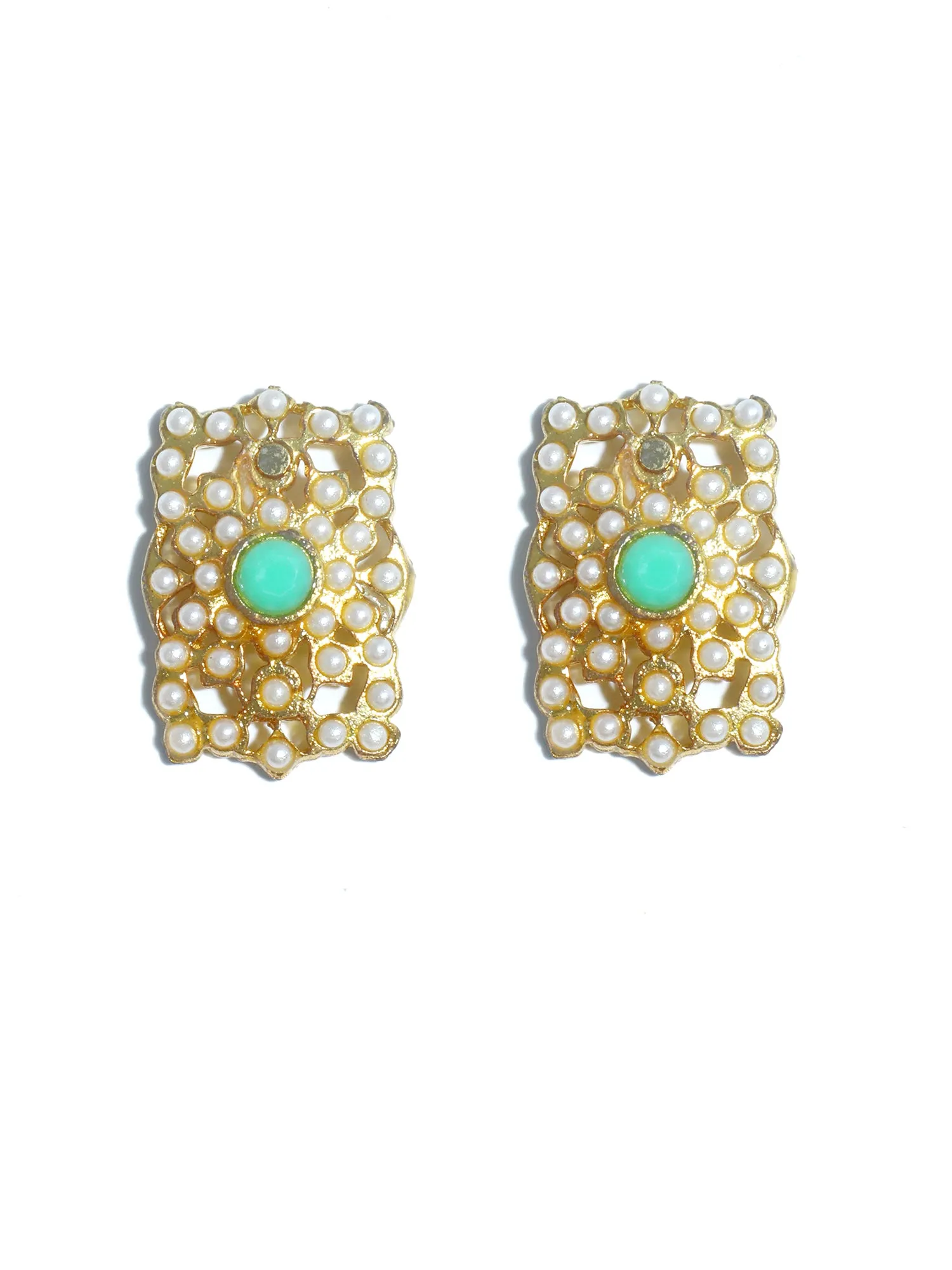 Gold Plated Mint Green Kundan Stud Earrings for Women