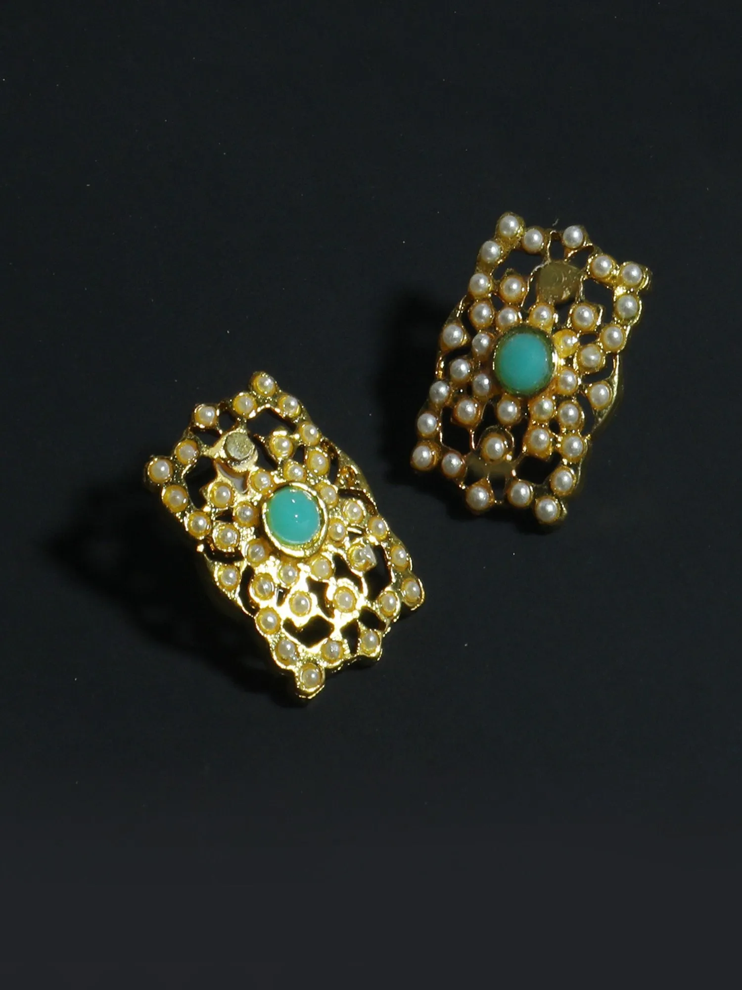 Gold Plated Mint Green Kundan Stud Earrings for Women