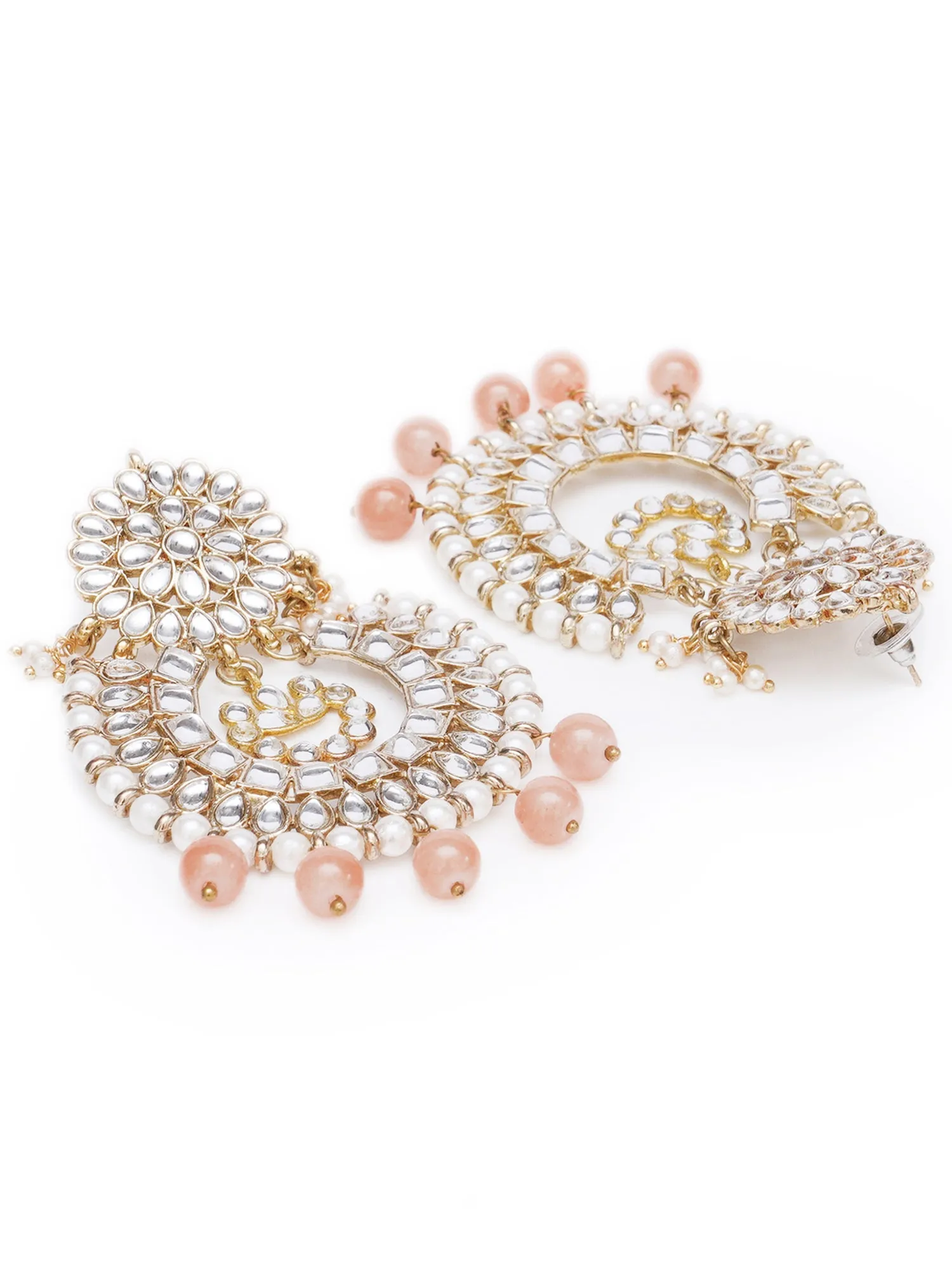 Gold Plated Peach Drop Kundan Chandbali Earrings