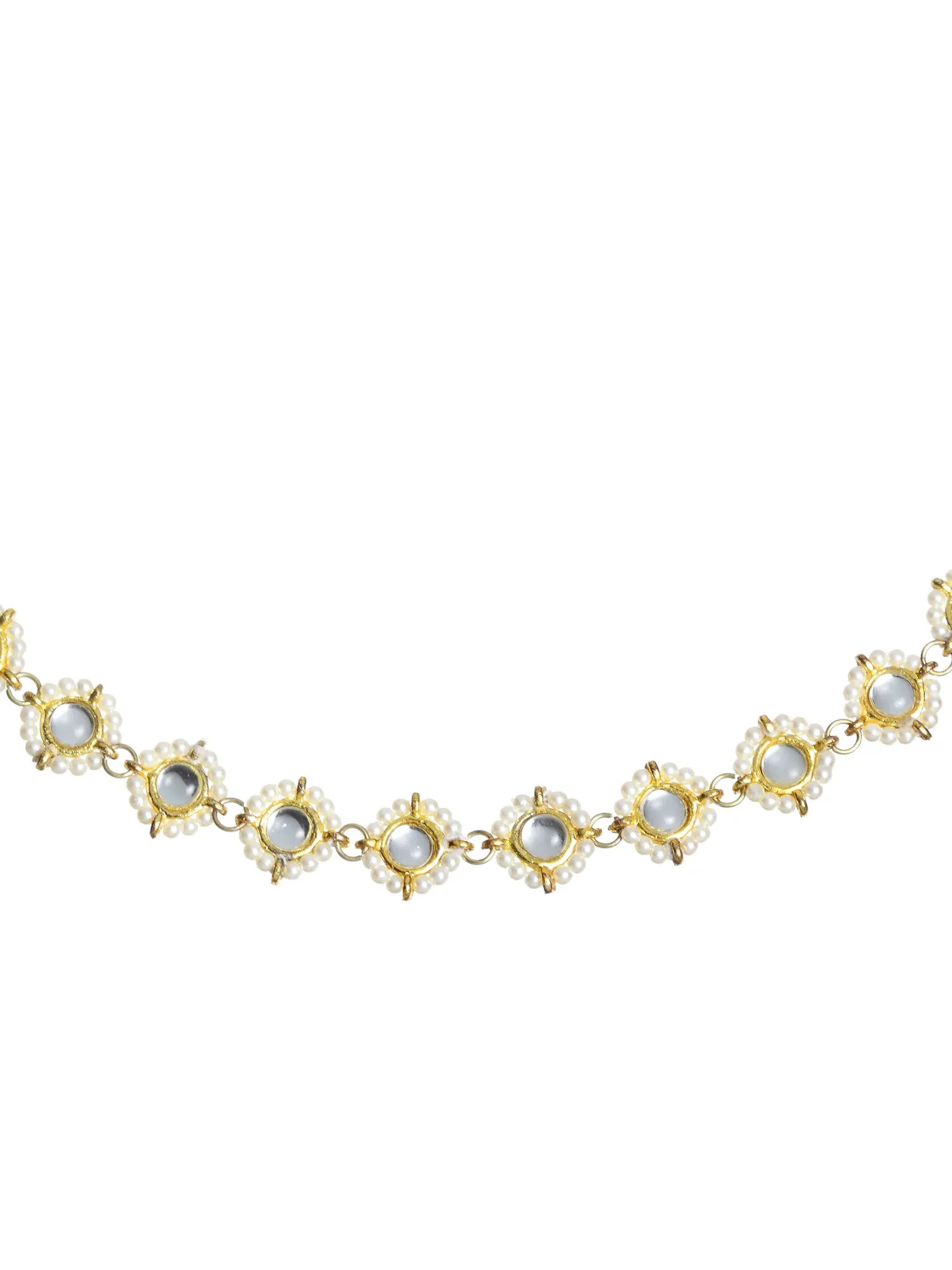 Gold-Plated Pearl and Kundan Studded Beaded Hairband