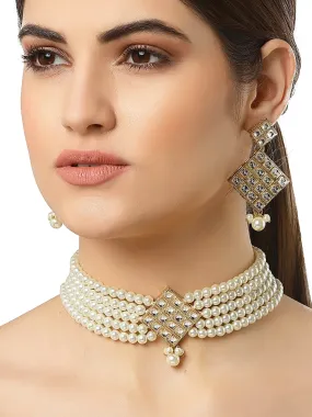 Gold Plated Pearl Beaded Kundan Choker Necklace Set