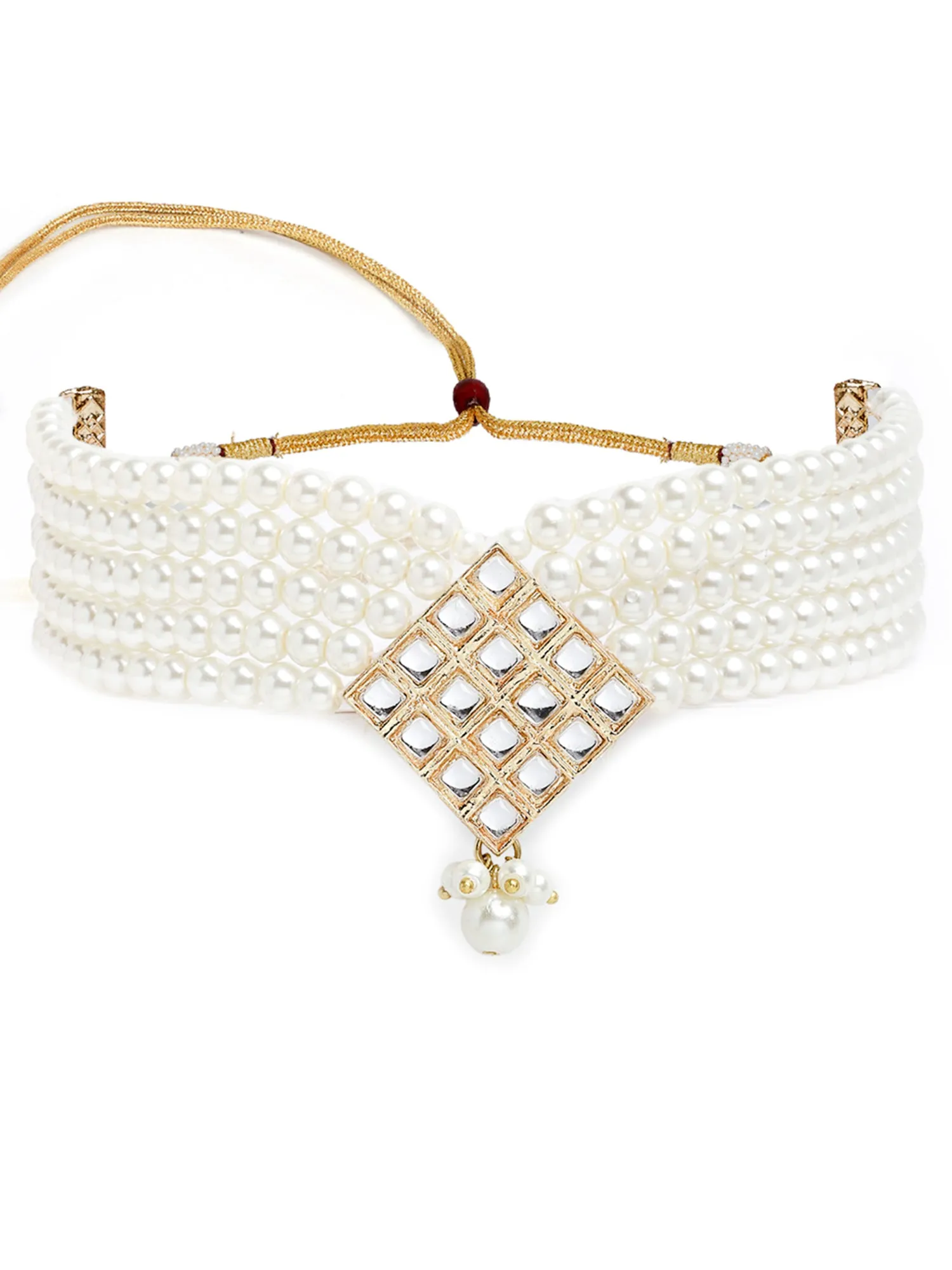 Gold Plated Pearl Beaded Kundan Choker Necklace Set