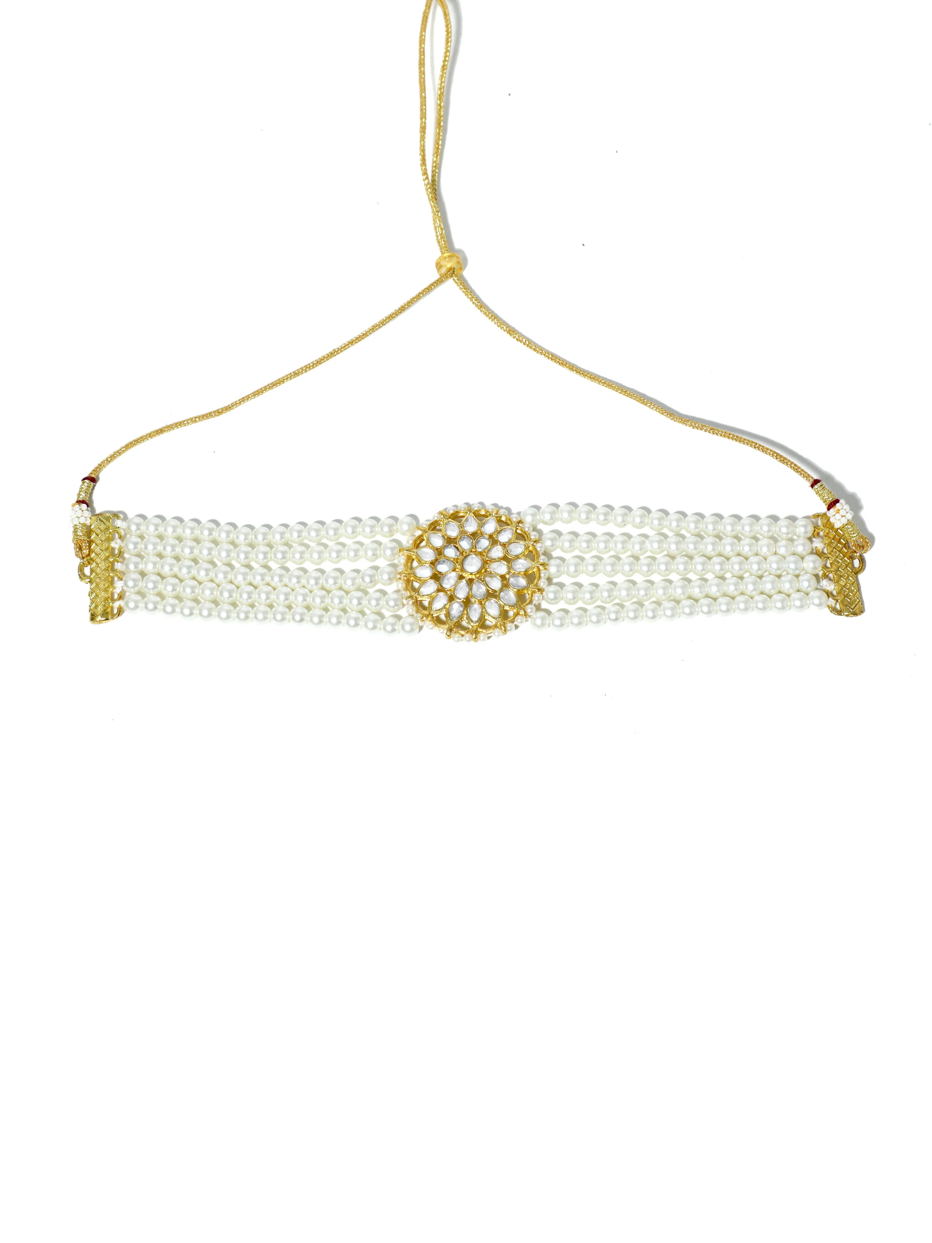 Gold Plated Pearl Beads Kundan Choker Necklace Set