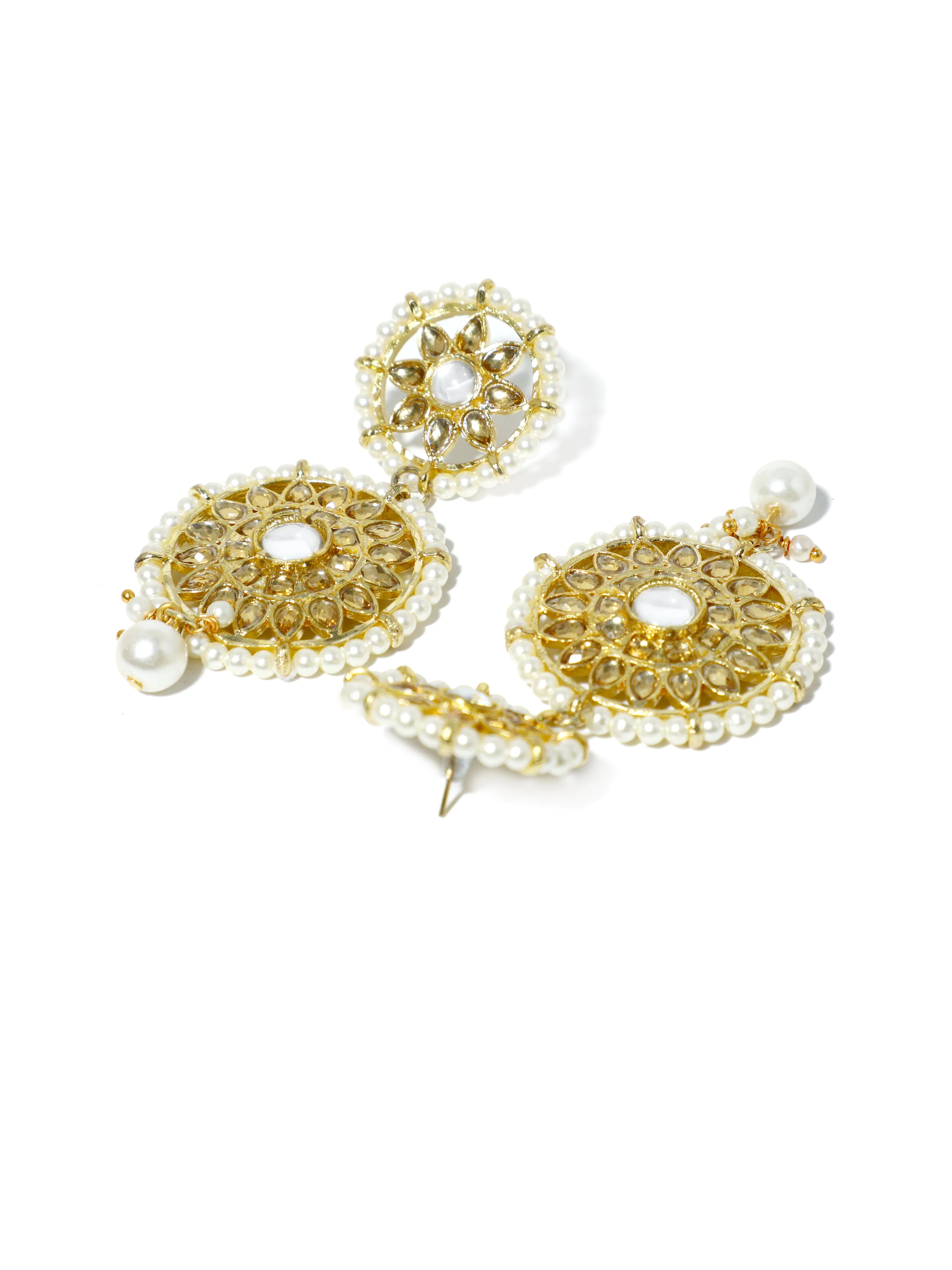 Gold Plated Pearl Beads Kundan Dangler Earrings